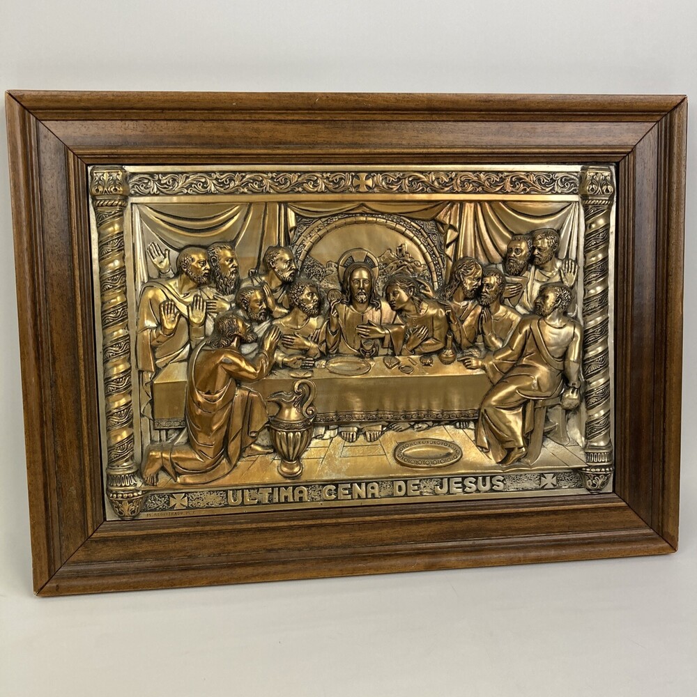 VTG Wall Art Religious Last Supper Ultima Cena De Jesus Raised 3D Metal Framed